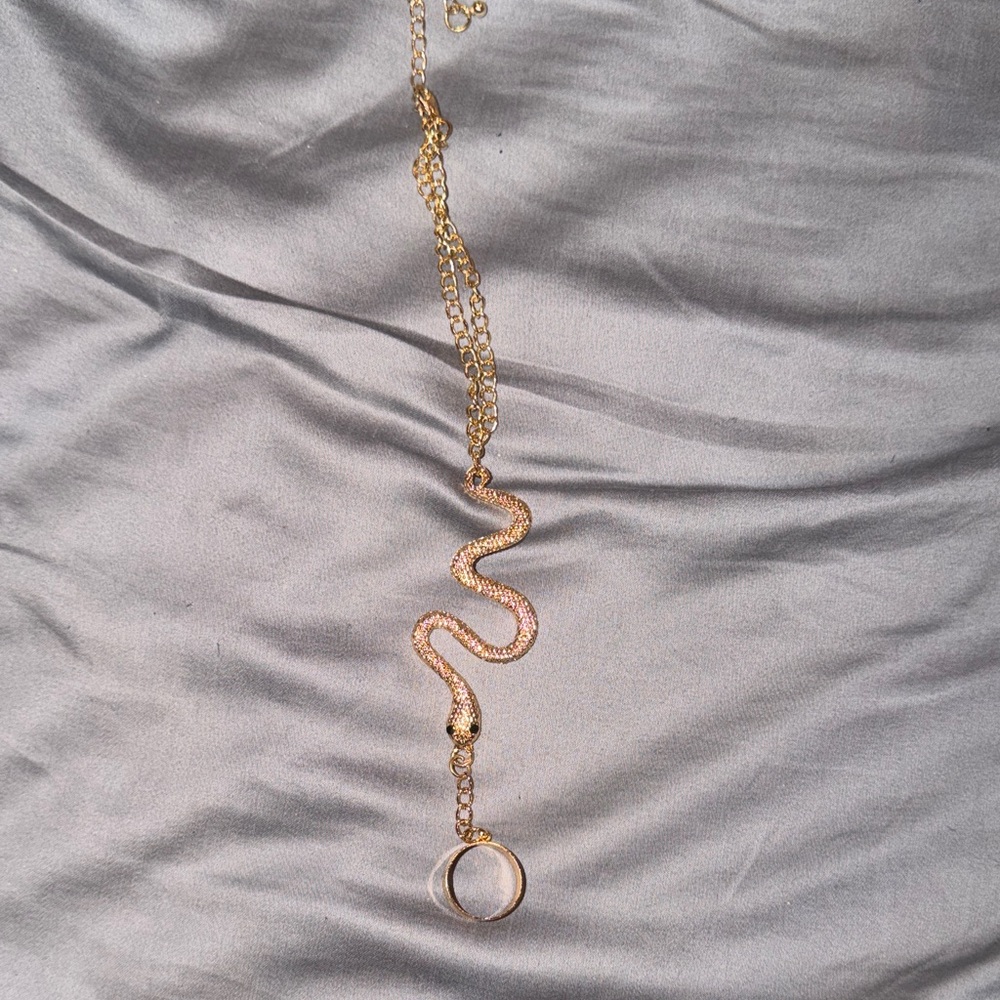 Elegant Gold Snake Pendant bracelet with ring